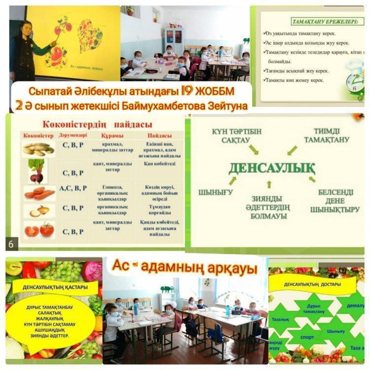 Сыпатай Әлібекұлы атындағы #19 ЖОББМ 06.10.2021жылы күні 2 Ә сыныппен "Ас- адамның арқауы" тақырыбында сынып сағатын өткізді.