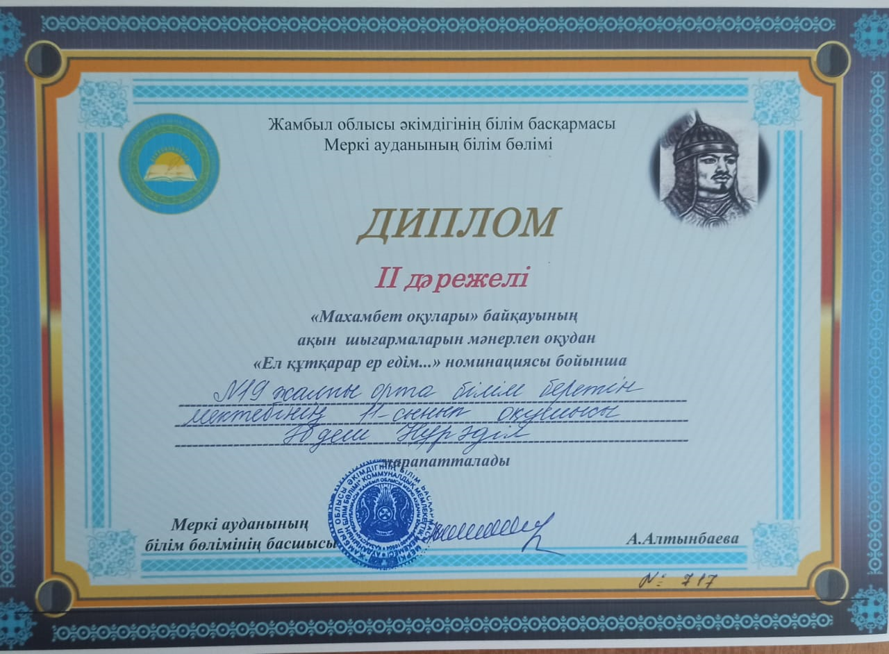 "Махамбет оқулары" байқауының ақын шығармаларын мәнерлеп оқудан "Ел құтқарар ер едім..." номинациясы